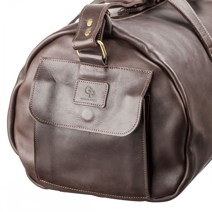 Дорожная коричневая кожаная сумка Grande Pelle 11044 купить недорого в Ты Купи
