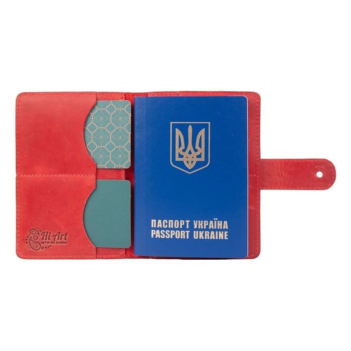 Обкладинка для паспорта зі шкіри Hi Art «Buta Art» PB-03S / 1 Shabby Red Berry Червоний купити недорого в Ти Купи