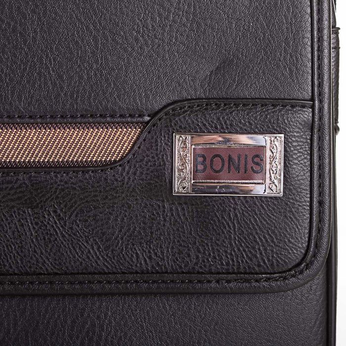 Мужская черная компактная сумка-почтальонка из качественного кожзаменителя BONIS купить недорого в Ты Купи