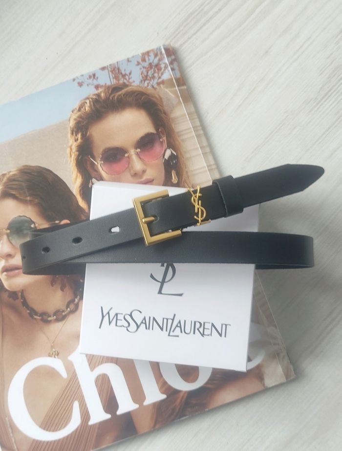 Жіночий ремінь шкіряний Yves Saint Laurent black пряжка золото купити недорого в Ти Купи