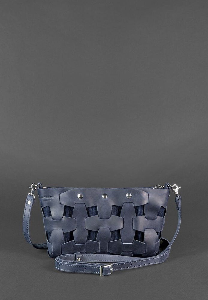 Шкіряна плетена жіноча сумка BlankNote Пазл S синя Crazy Horse BN-BAG-31-NN купити недорого в Ти Купи