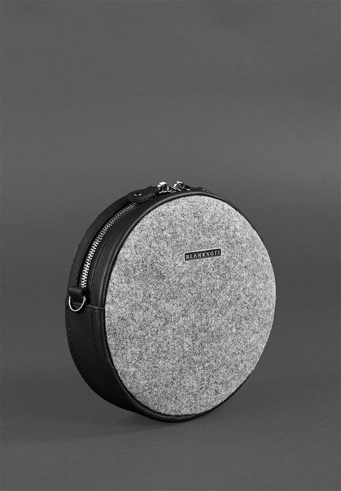 Жіноча фетровий кругла сумка BlankNote Пігулка з шкіряними чорними вставками BN-BAG-23-FELT-G купити недорого в Ти Купи