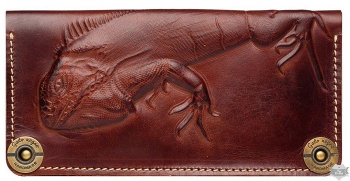 Женский кошелек ручной работы Gato Negro Iguana коричневый купить недорого в Ты Купи