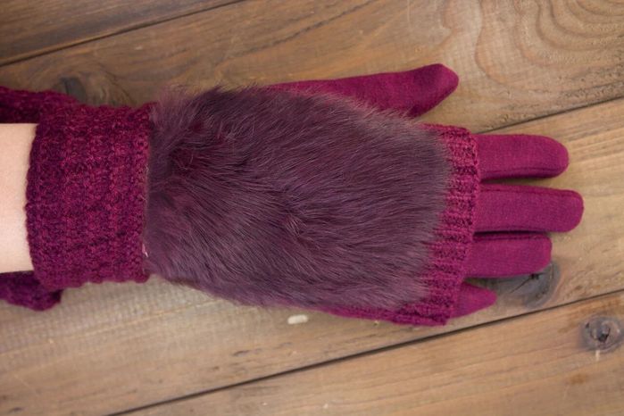Женские перчатки комбинированные стрейч+вязка бордовые 1973s1 S купить недорого в Ты Купи