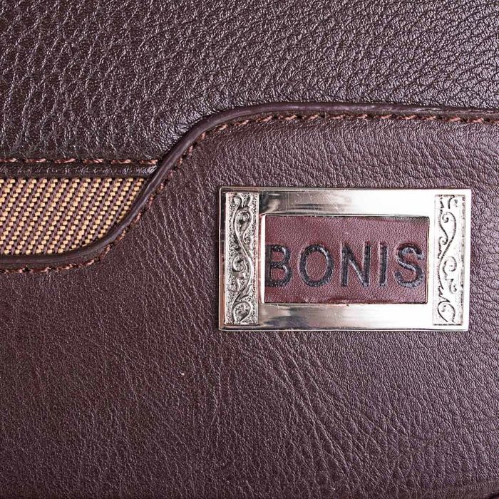 Чоловіча коричнева компактна сумка-почтальонка з якісного шкірозамінника BONIS купити недорого в Ти Купи