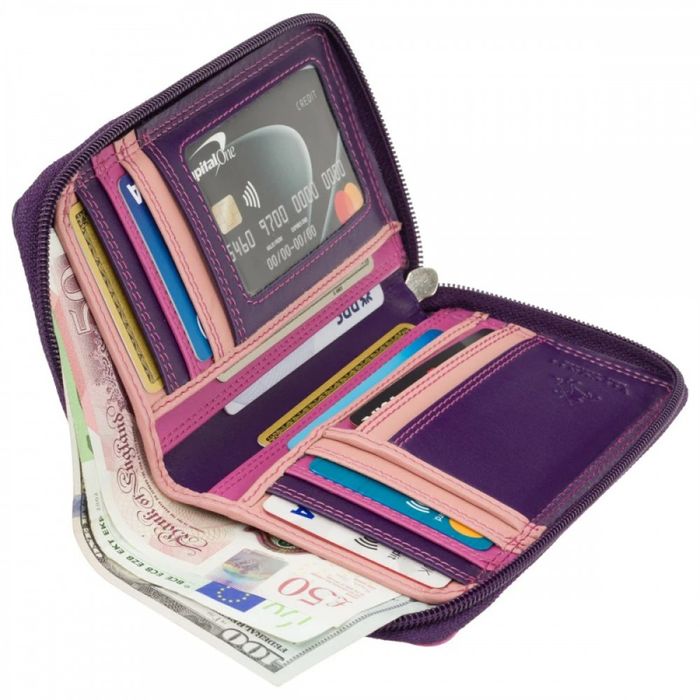 Женский кожаный кошелек с RFID защитой Visconti RB98 Aruba (Berry Multi) купить недорого в Ты Купи