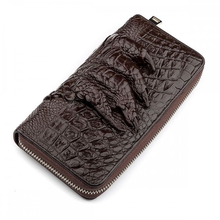 Чоловічий гаманець-клатч зі шкіри крокодила CROCODILE LEATHER 18273 Коричневий купити недорого в Ти Купи