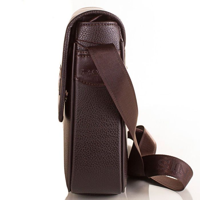 Мужская коричневая компактная сумка-почтальонка из качественного кожзаменителя BONIS купить недорого в Ты Купи