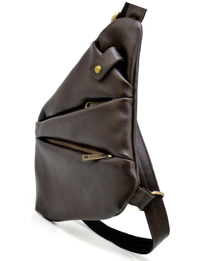 Мужская кожаная коричневая сумка-слинг TARWA gc-6402-3md купить недорого в Ты Купи