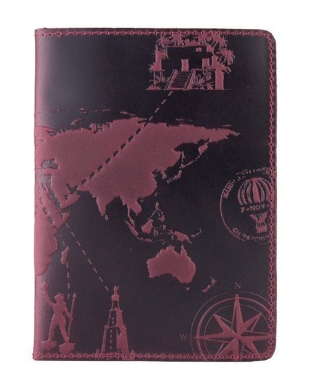 Шкіряна фіолетова обкладинка на паспорт HiArt PC-01 7 wonders of the world Фіолетовий купити недорого в Ти Купи