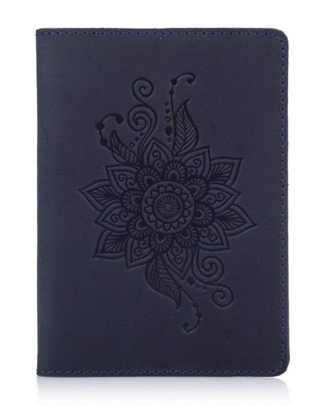 Обкладинка для паспорта зі шкіри HiArt PC-02 Shabby Ink Mehendi Classic Синій купити недорого в Ти Купи