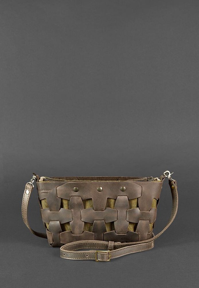 Плетеная сумка из натуральной кожи BlankNote Пазл S темно-коричневая Crazy Horse BN-BAG-31-O купить недорого в Ты Купи