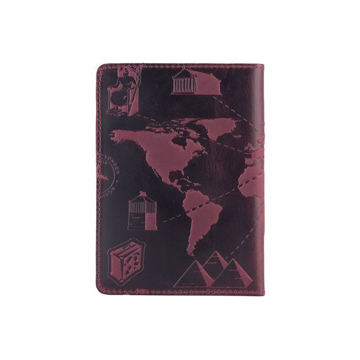 Шкіряна фіолетова обкладинка на паспорт HiArt PC-01 7 wonders of the world Фіолетовий купити недорого в Ти Купи