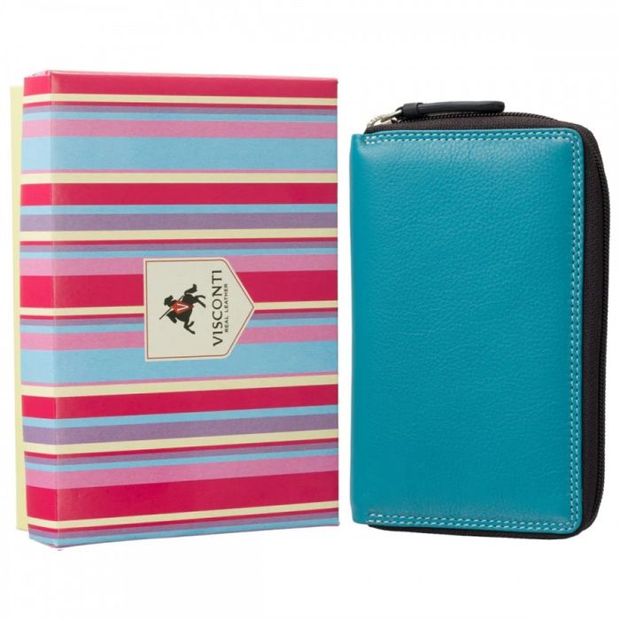 Жіночий шкіряний гаманець із RFID захистом Visconti RB98 Aruba (Blue Multi) купити недорого в Ти Купи