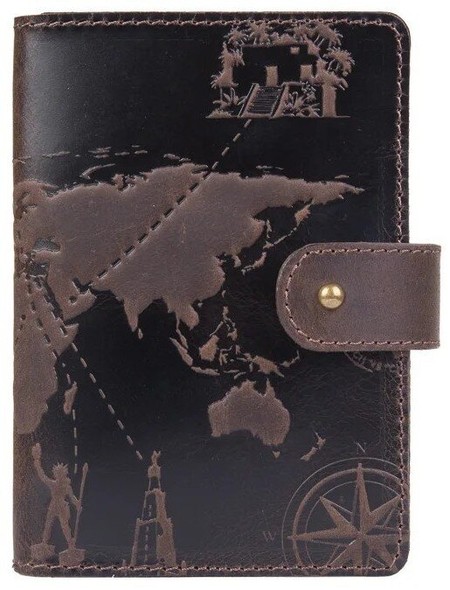 Обкладинка для паспорта зі шкіри Hi Art «7 wonders of the world» PB-02/1 Shabby Gavana Brown Темно-коричневий купити недорого в Ти Купи