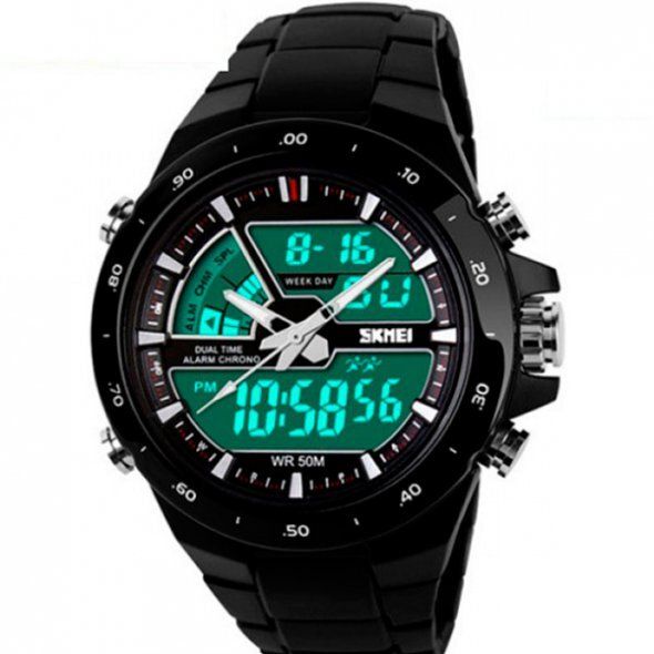 Чоловічий наручний спортивний годинник Skmei Shark Black (1280) купити недорого в Ти Купи