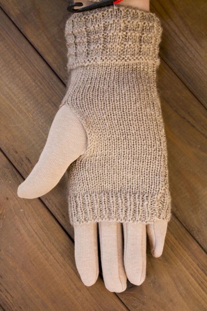 Жіночі рукавички комбіновані стрейч + в'язка бежеві 1974 купити недорого в Ти Купи