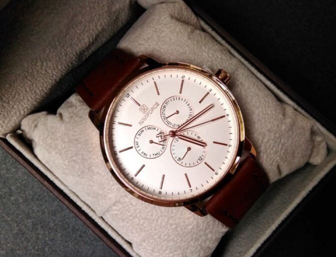Мужские часы NAVIFORCE BUSINESS LEATHER GOLD NF3001 (1003) купить недорого в Ты Купи