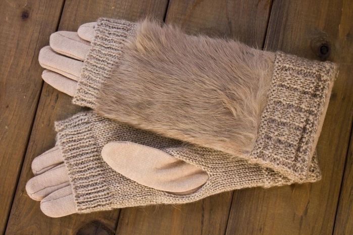 Жіночі рукавички комбіновані стрейч + в'язка бежеві 1974 купити недорого в Ти Купи