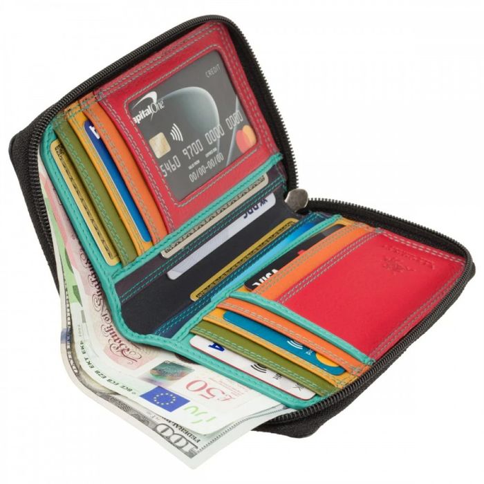 Жіночий шкіряний гаманець із RFID захистом Visconti RB98 Aruba (Black/Rhumba) купити недорого в Ти Купи