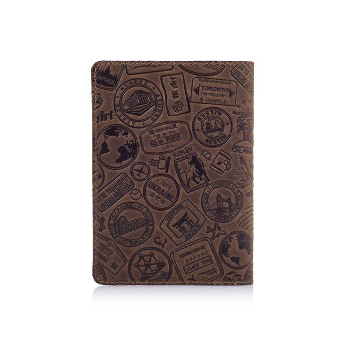 Кожаная коричневая обложка на паспорт HiArt PC-01 Let's Go Travel Коричневый купить недорого в Ты Купи