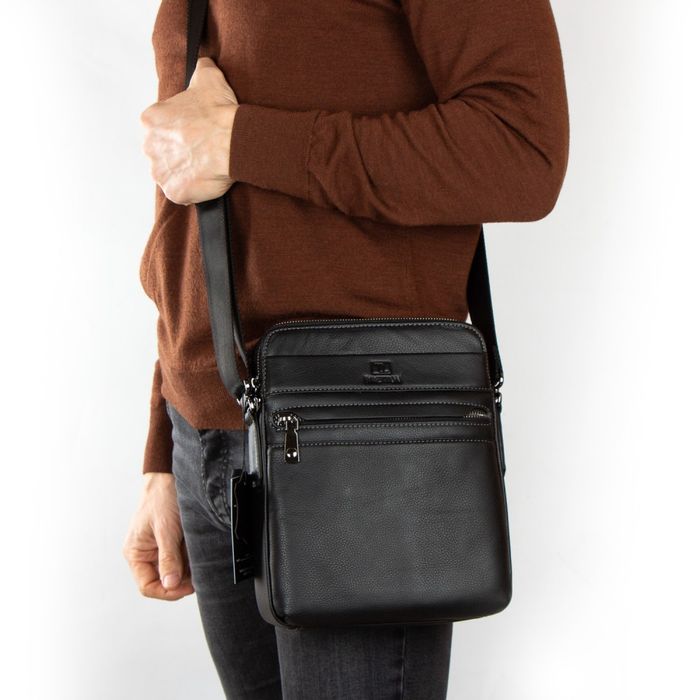 Чоловіча шкіряна сумка через плече BRETTON 1670-3 black купити недорого в Ти Купи