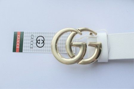 Женские кожаные ремни белого цвета ширина 3.8 см. Золото gg4888 купить недорого в Ты Купи