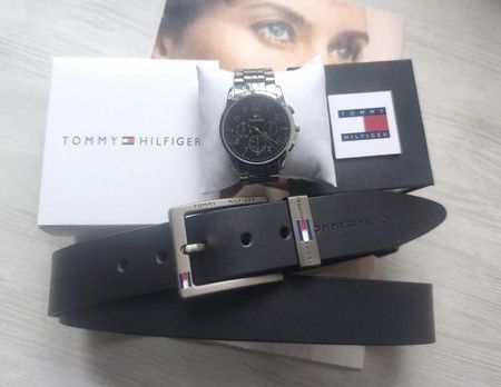 Чоловічий подарунковий набір Tommi годинник та шкіряний ремінь silver/black купити недорого в Ти Купи