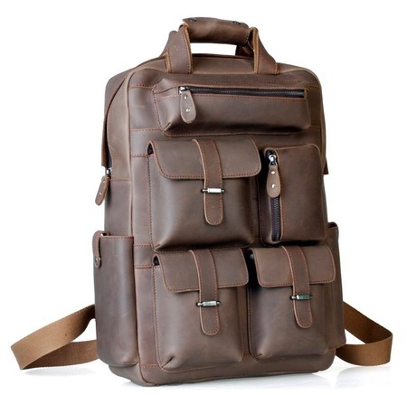 Шкіряна коричнева чоловіча рюкзака TiDing TID30814 купити недорого в Ти Купи