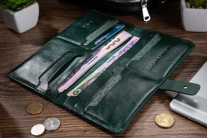 Кожаный бумажник Hi Art WP-06 Crystal Green Зелёный купить недорого в Ты Купи