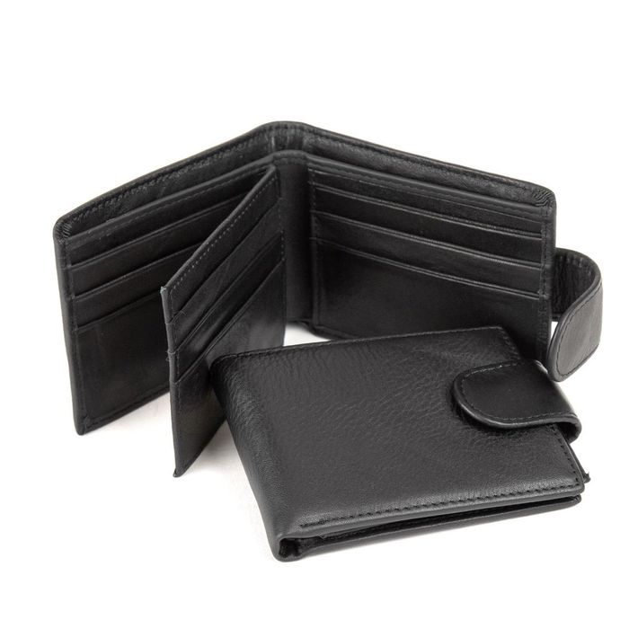 Мужское кожаное портмоне черное с кнопкой Tiding Bag M39-9923-1FRA купить недорого в Ты Купи