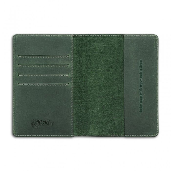 Обкладинка для паспорта зі шкіри HiArt PC-02 Mehendi Art Зелений купити недорого в Ти Купи