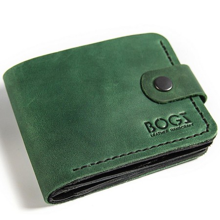Мужское портмоне ручной работы из кожи BOGZ Classic Maxi Green/Black P24M9S6 купить недорого в Ты Купи