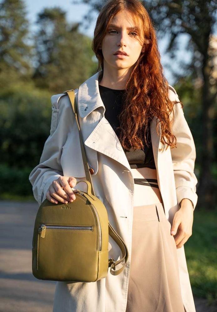 Шкіряний жіночий рюкзак Groove S оливковий TW-GROOVE-S-OLIVE купити недорого в Ти Купи