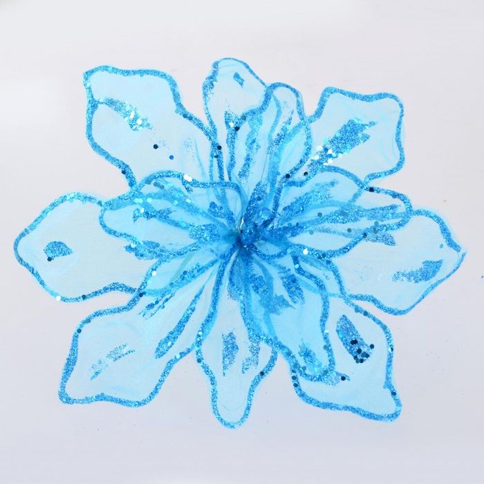 Цветок пуансеттии “Королевский” полупрозрачный голубой, 28*28 см Новогодько 750287 купить недорого в Ты Купи