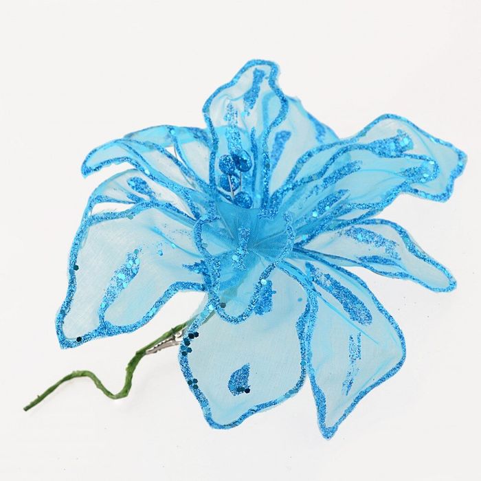 Квітка пуансеттии "Королівський" напівпрозорий блакитний, 28 * 28 см Новогодько 750287 купити недорого в Ти Купи