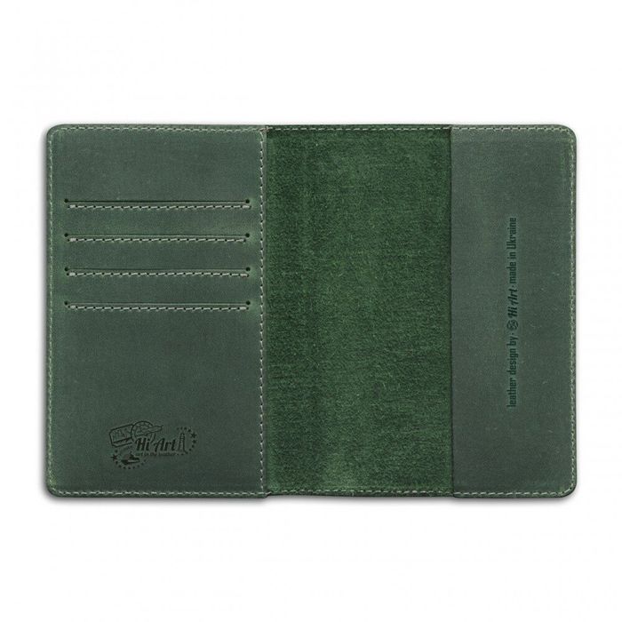 Обложка для паспорта из кожи HiArt PC-02 Shabby Alga Let's Go Travel Зелёный купить недорого в Ты Купи