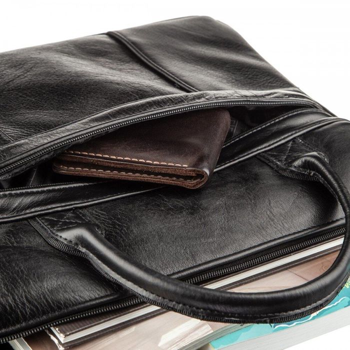 Мужская чёрная кожаная сумка для ноутбука SHVIGEL 15306 купить недорого в Ты Купи