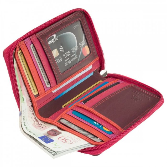 Жіночий шкіряний гаманець із RFID захистом Visconti RB98 Aruba (Plum Multi) купити недорого в Ти Купи