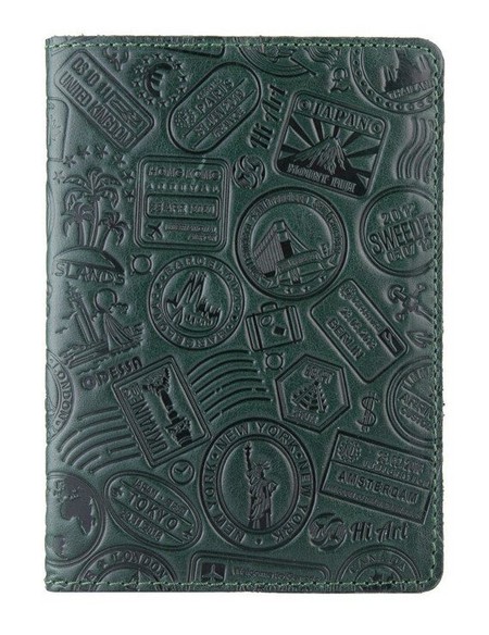 Кожаная обложка на паспорт HiArt PC-01 Crystal Green Let's Go Travel Зелёный купить недорого в Ты Купи