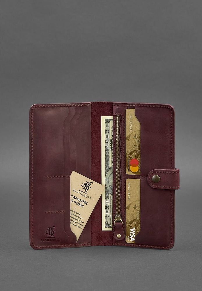 Жіночий шкіряний гаманець BlankNote 7.0 бордове Карбон BN-PM-7-VIN-KARBON купити недорого в Ти Купи
