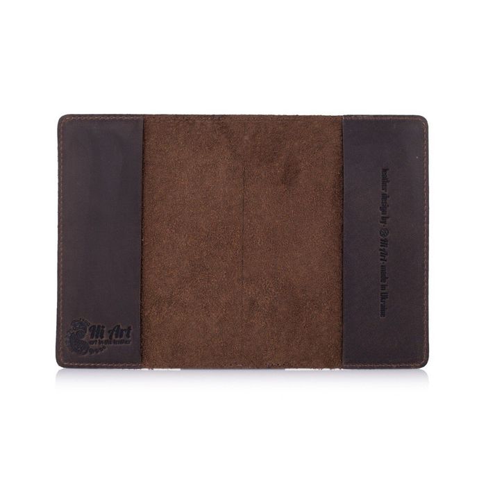 Шкіряна коричнева обкладинка на паспорт HiArt PC-01 Buta Art Коричневий купити недорого в Ти Купи