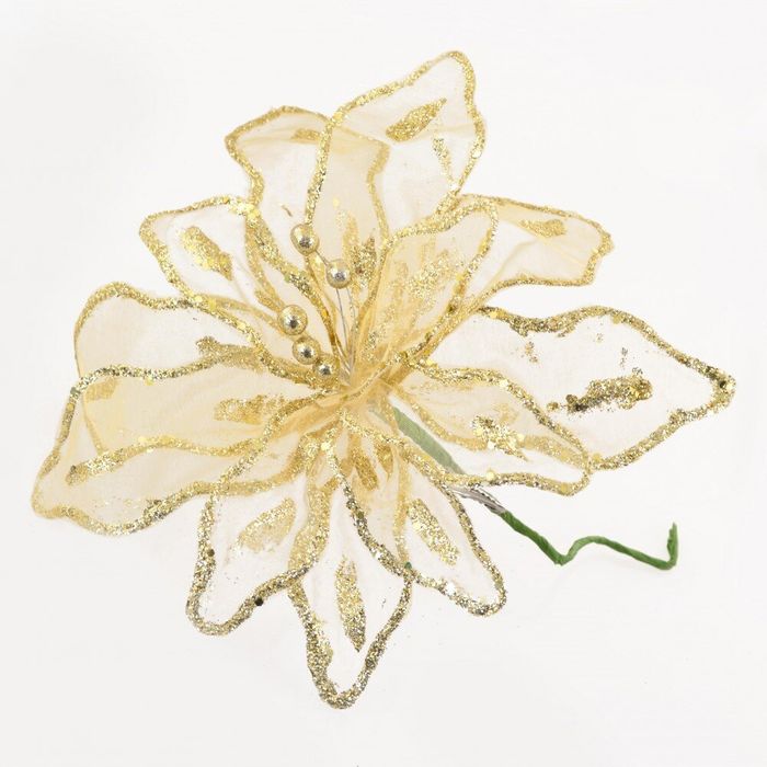 Цветок пуансеттии “Королевский” полупрозрачный золотой, 28*28 см Новогодько 750291 купить недорого в Ты Купи