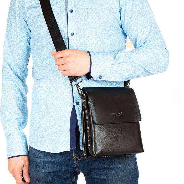 Чоловіча сумка через плече зі шкірозамінника DR. BOND 525-2 black купити недорого в Ти Купи