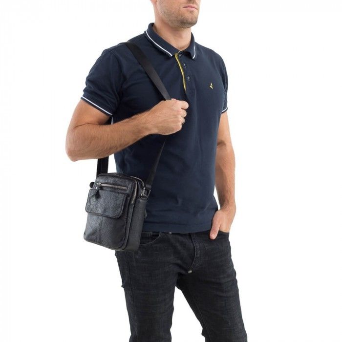 Мужская черная кожаная сумка-планшет TIDING BAG a25-1108a купить недорого в Ты Купи
