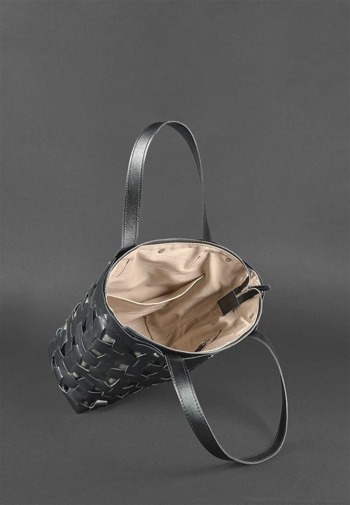 Плетеная сумка из натуральной кожи BlankNote Пазл L черная Krast - BN-BAG-33-G купить недорого в Ты Купи