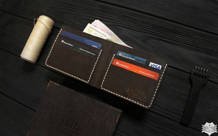 Чоловічий шкіряний гаманець ручної роботи VOILE vl-mw1-brn-beg купити недорого в Ти Купи