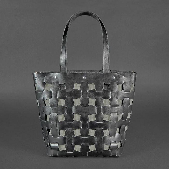 Кожаная плетеная женская сумка BlankNote Пазл Krast L Черная (BN-BAG-33-g) купить недорого в Ты Купи