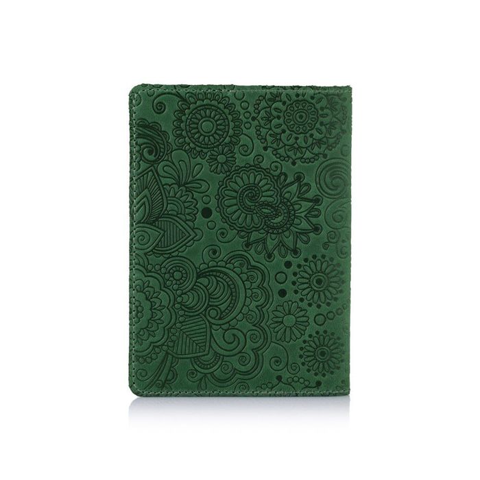 Шкіряна обкладинка на паспорт HiArt PC-01 7 Mehendi Art зелений Зелений купити недорого в Ти Купи