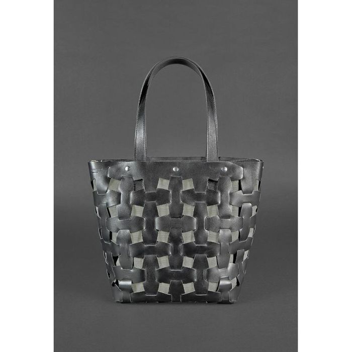 Шкіряна плетена жіноча сумка BlankNote Пазл Krast L Чорна (BN-BAG-33-g) купити недорого в Ти Купи